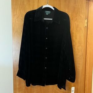 Lauren Ralph Lauren Black Geometric Imprint Sheer Button Down Top Shirt NWT 22W